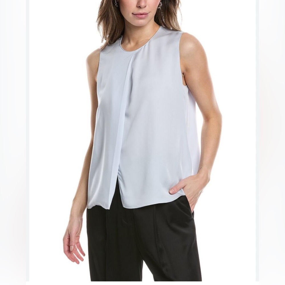 $168 THEORY Women’s  Flap Straight Silk Blouse Top In Light Blue Sz Small